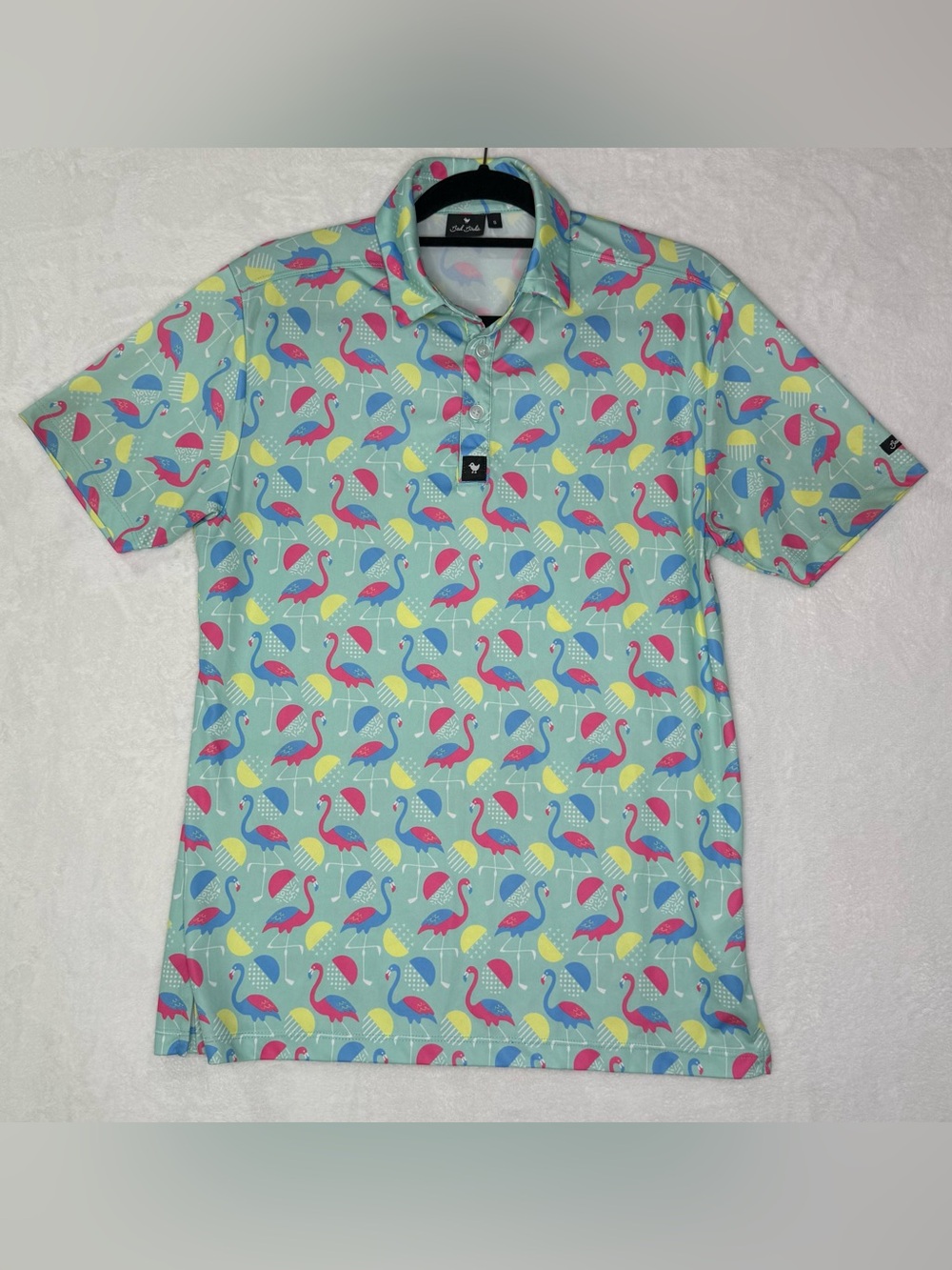 Bad Birdie Size Small Men’s Golf Polo shirt Flamingo